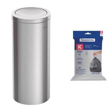 Imagem de Lixeira Tramontina Swing Basculante 30L Redonda Inox Acetinado + Saco 