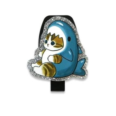 Imagem de Carretel de crachá MRI Safe Cat Shark - Porta-crachá de identificação de gatinho engraçado - Clipe não magnético, não ferroso para radiologia e tecnologia de imagem