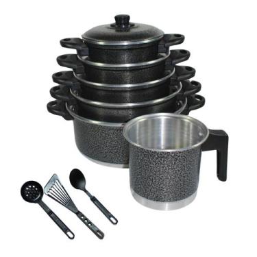 Imagem de Jogo Kit de Panela Caçarola + Caneco Leiteira + Brinde 9 Pçs Cor:Preto