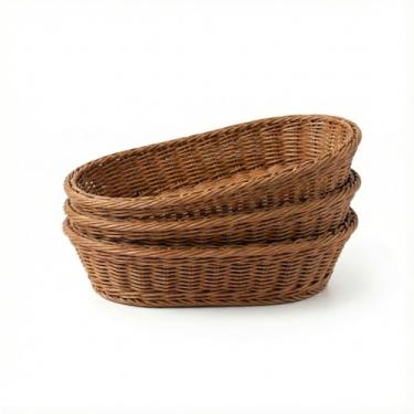 Imagem de Cesta de pão de vime tecida à mão de 3 peças – cesta de alimentos multiuso de videira premium, adequada para armazenamento de frutas e legumes em mesas de jantar, casas e restaurantes (28 x 7,5 cm)