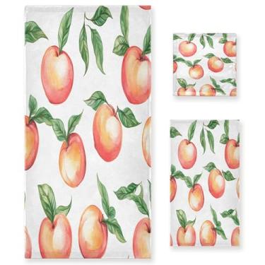 Imagem de xigua Conjunto de toalhas de banheiro padrão pêssego absorvente macio 3 peças toalha de banho toalha de mão toalhas decorativas para banheiro, academia, hotel, praia, piscina