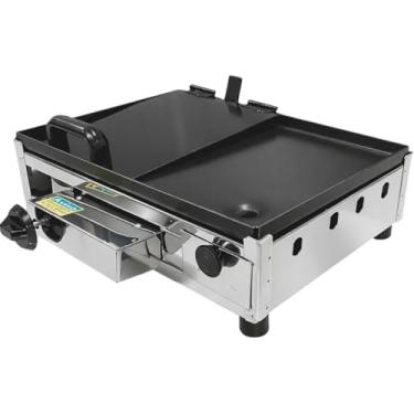 Imagem de Chapa de Lanche a Gás Profissional, Prensa de FERRO FUNDIDO, Aço Carbono, 30x40 cm, Preto e Prata, Um Queimador, Chapa Removível 3,5mm (COM prensa)
