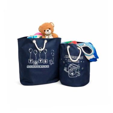 Imagem de Cesto de Brinquedos e Saco Lavanderia Infantil Azul Kids - CASA CHA