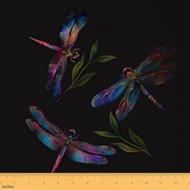 Imagem de Tecido de libélula selvagem por jarda impressão de pintura a óleo de animais rústicos DIY costura artesanato hobby tecido decorativo aquarela libélula asa tecido decorativo para estofamento e detalhes