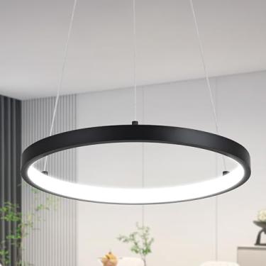 Imagem de Mccokaige Lustre De Anel De Led Preto, 1 Anel, Lustre Moderno, Luz De Anel Ajustável, Luz Pendente De Led Moderna, Luminárias Contemporâneas Para Hall De Entrada, Cozinha, Ilha, Sala De Jantar, Sal