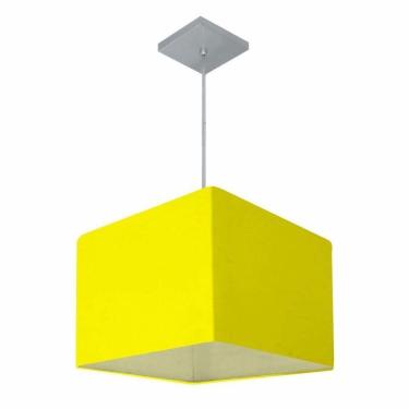 Imagem de Lustre Pendente Quadrado Vivare Md-4059 Cúpula Em Tecido 21/35x35cm - Bivolt Amarelo 110v/220v
