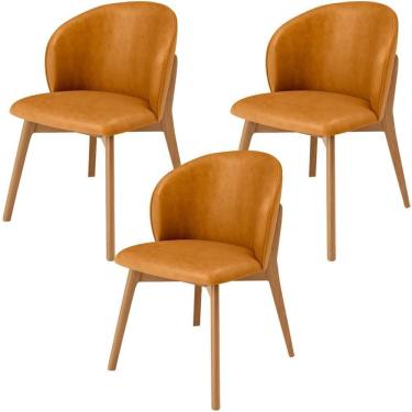 Imagem de Kit 03 Cadeiras De Jantar E Estar Living Estofada Mia L02 Couríssimo Whisky