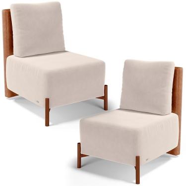 Imagem de Kit 02 Poltronas Decorativas Sala De Estar Living Hungria L02 Couríssimo Camel Suede Bege - Lyam