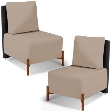 Imagem de Kit 02 Poltronas Decorativas Sala Estar Living Hungria L02 Couríssimo Preto Linho Bege Escuro - Lyam