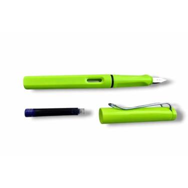 Imagem de Caneta tinteiro modelo safari ponta fina com cartucho de tinta azul, compatível com lamy (Verde limão)
