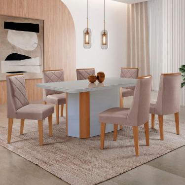 Imagem de Mesa Jantar Isadora 180cm 6 Cadeiras Isadora Moderna Mobília Linho Capuccino/Off White/Naturale