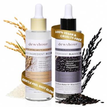 Imagem de dewyhour Conjunto duplo esfoliante de ampola de arroz preto e branco - Remove suavemente as células mortas da pele, refina os poros, esfoliante facial e corporal macio para todos os tipos de pele