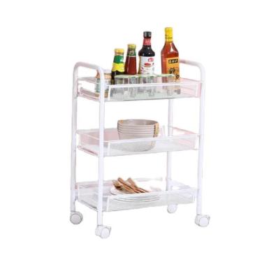 Imagem de Carrinho Organizador Multiuso 3 Cestos Fruteira Porta Cosmeticos Frutas Potes Acessorios Prateleira Com Rodinhas Branco