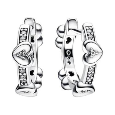 Imagem de Brincos De Argola Femininos Em Prata 925 Com Flor Azul E Pingente De C