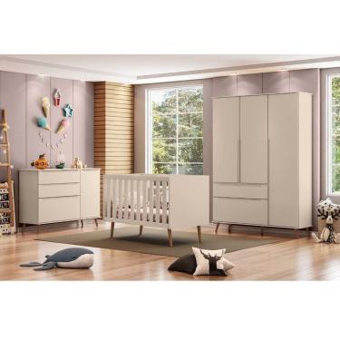 Imagem de Conjunto de Bebê com 1 Guarda-roupa, 1 Cômoda Melinda e 1 Berço Ayla em Mdf Off White