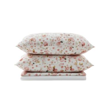 Imagem de Jogo De Lençol Bella Queen 4 Peças Percal 200 Fios Estampado Floral - Rosa Sereno - 100% Poliéster