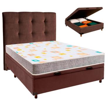 Imagem de Cama Box Bau + Colchão Casal D20 D20 Inducol + Cabeceira Estofada