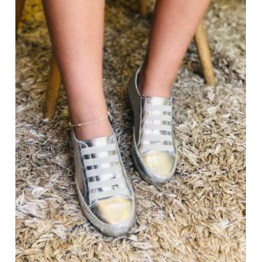 Imagem de Tênis de couro feminino Prata confortável - Izabella Araújo, Prata, 39