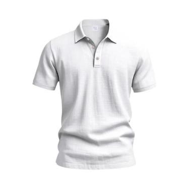 Imagem de Camisa Polo Casual Masculina De Linho Com Manga Curta E Gola Abotoada 