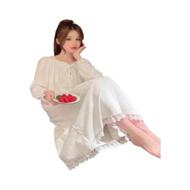 Imagem de Camisola De Renda De Manga Longa Em Tamanho Grande, Estilo Princesa, P