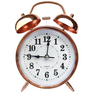 Imagem de Despertador de metal dourado galvanizado de 4 polegadas com luz noturn