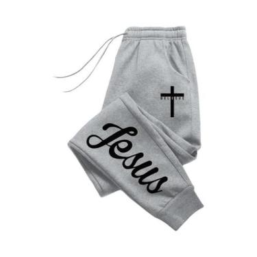 Imagem de Calças De Moletom Masculinas Com Cordão E Estampa De Cruz De Jesus, Pa