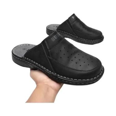 Imagem de Sandálias Casuais De Verão Para Homens Em Couro Com Ponta Aberta Ajust