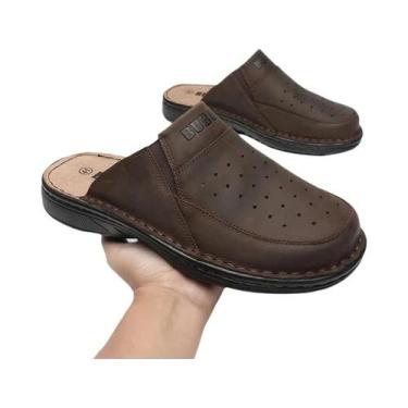 Imagem de Sandálias Casuais De Verão Para Homens Em Couro Com Ponta Aberta Ajust