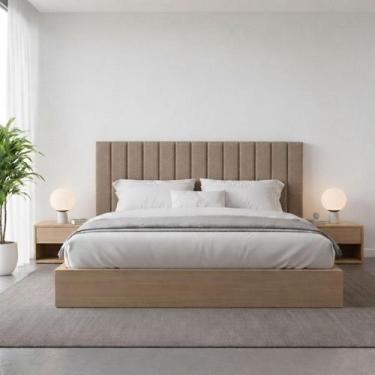Imagem de Cabeceira Cama Casal Queen Estofada Gomos 170cm x 121cm Linho Veludo -