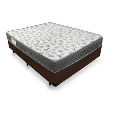 Imagem de Cama Box Casal 138 Tecido Sintético Marrom com Colchão De Espuma - D33