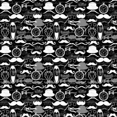 Imagem de Papel Parede Preto E Desenhos Brancos Sapatos Relógio Chapéu