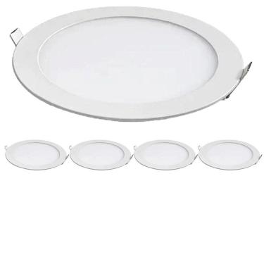 Imagem de Kit 5 Painel Led Foxlux Redondo Embutir 12w 3000k Biv Branco