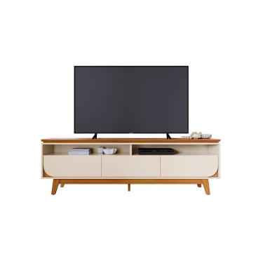 Imagem de Bancada Rack Selene Cinamomo Off White 2,00m Para TV Até 75 3 Gavetas Corrediça Telescópica Liberty Móveis