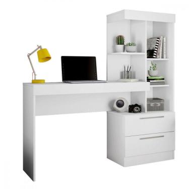 Imagem de Mesa Para Escritório Com Estante E 2 Gavetas Office Branco