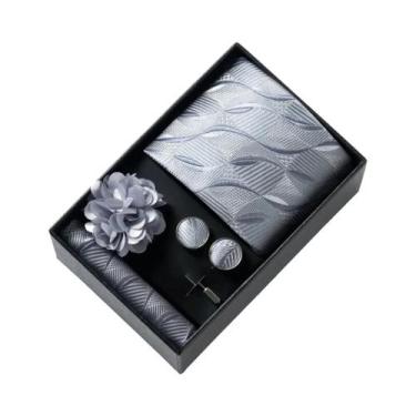 Imagem de Conjunto De Acessórios Para Terno Masculino Com Estampa Cinza: Gravata