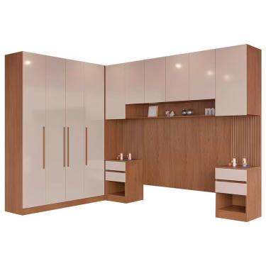 Imagem de Guarda Roupa De canto Modulado Queen Lugano 10 Portas de Bater 6 Gavetas MDP-MDF Avelã-cappuccino