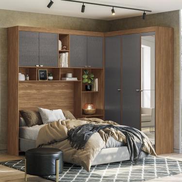 Imagem de Guarda Roupa de Canto Casal Lugano 7 Portas de Bater 4 Gavetas MDP Jatoba-grafitte Santos Andirá