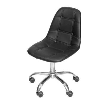 Imagem de Cadeira Giratória Eames Botonê Assento Pu Preta Base Rodizio Cromada