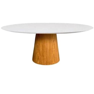 Imagem de Mesa De Jantar Cone Oval 137x90 Cm Tampo Laca Branca Base Freijó Cor Marrom - Blush