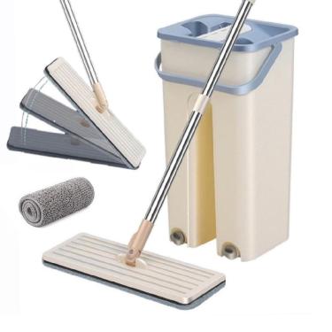 Imagem de Rodo Mop Flat Com Balde Duplo Cabo Extensível Inox Limpeza