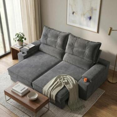 Imagem de Sofá Retrátil 2 Lugares Porta-copos Suede 1,50m Santiago - CIALAR MÓVE