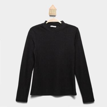 Imagem de Camiseta Térmica Infantil Pix Love Manga Longa Gola Alta Menina, Preto