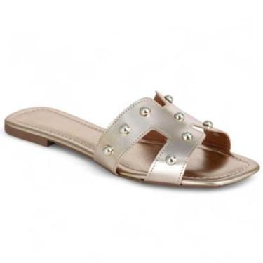 Imagem de Sandália Rasteira Feminina Rasteirinha Modelo H Leve Básica Preto Dourada-Feminino