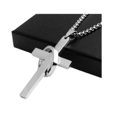 Imagem de Colar Masculino E Juvenil De Aço Inoxidável Com Pingente De Cruz E Cír