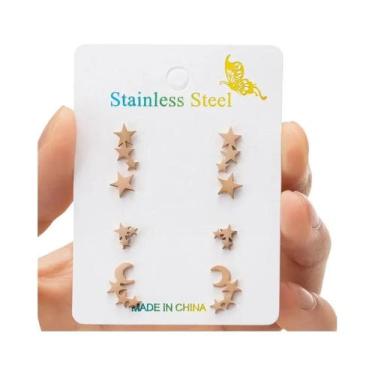 Imagem de Brincos Pequenos Em Forma De Estrela 4 Pares Para Mulheres, Brincos Ge