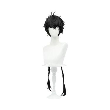 Imagem de Peruca Cosplay Masculina Preta 90CM Longa Trançada Anime Wuthering Wav