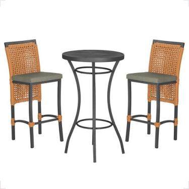 Imagem de Mesa Bistrô e 2 Banquetas Roma Preta Corda Náutica Estofado 8 Trama Or