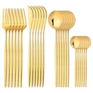 Imagem de Conjunto de Talheres 24 Peças Redondo 6 Colheres de Jantar 6 Garfos 6 Facas 6 de Chá em Aço Inox com Revestimento