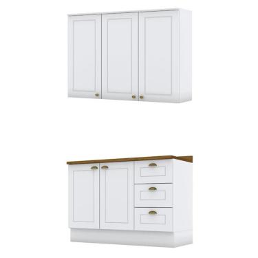 Imagem de Balcão De Cozinha Com Armário Aéreo 3 Portas 120cm Americana Branco Hp - Henn
