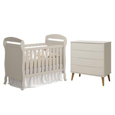 Imagem de Berço Americano Danny E Cômoda Gaveteiro Elfe Retrô Areia Acetinado Amadeirado - Reller